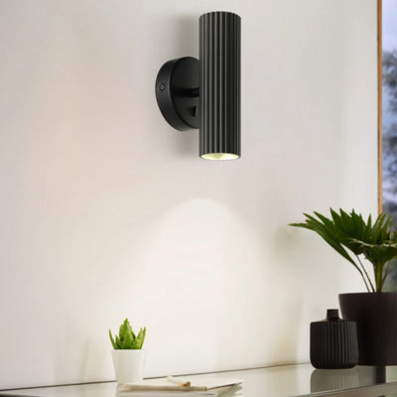 Image of EGLO Eglo Portillo Aluminium & Steel Modern Uplight & Wall Down Light, Black One Size Unisex 9008606360536