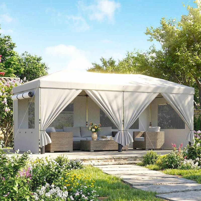 Image of OUTSUNNY 3 x 6m Pop Up Gazebo, UPF50+ Wedding Party Tent Marquee in White White Unisex