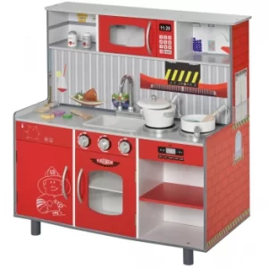 image of HOMCOM Kids Kitchen Set 2 in 1 Multifuction Kitchen Set Doll House Large Play Kitchen with Realistic Function Pretend Cooking Set Red