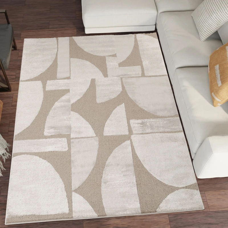 Image of Hamilton Modern Sheen Area Rug - Abstract Motif Geometric Lines Design Mocha 60Cm X 220Cm