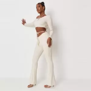 image of Missguided Tie Waist V Front Wide Leg Trouser - Cream