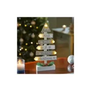 image of Christmas Wooden Tree Decoration Pre-Lit LED Xmas Ornament Centrepiece Window