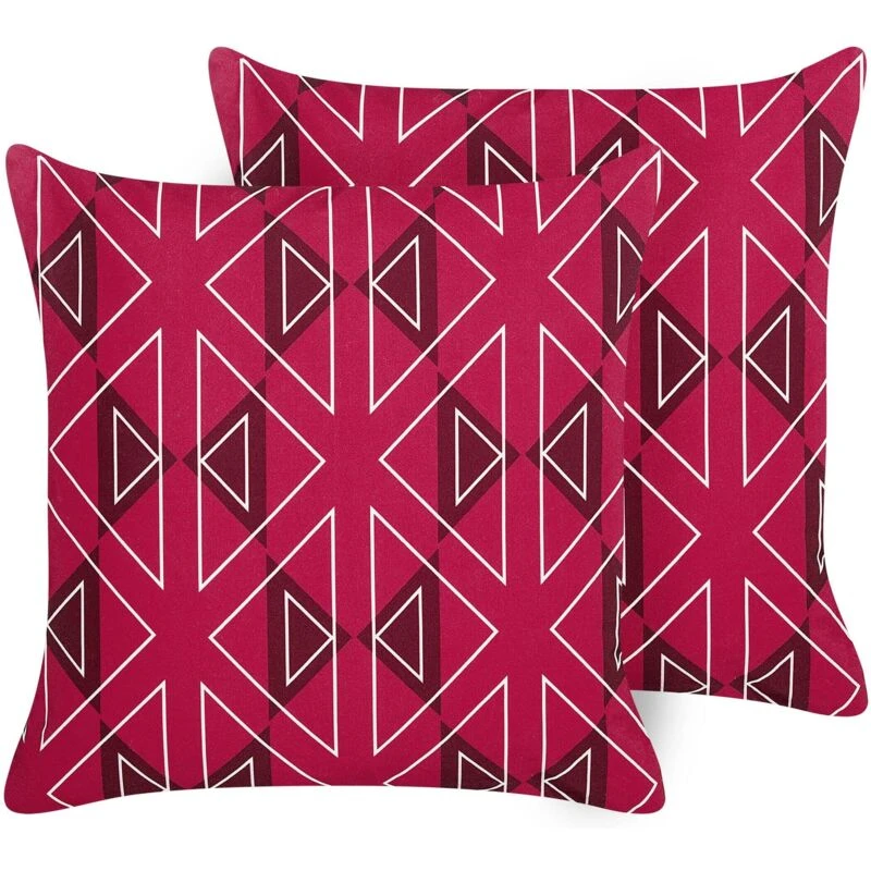 Image of Beliani Set Of 2 Outdoor Cushions Mezzano Geometric Pattern 45 X 45cm Pink