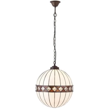 Image of Interiors 1900 Lighting - Interiors Fargo - 1 Light Medium Globe Ceiling Pendant Dark Bronze, Tiffany glass, E27