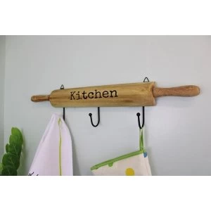 image of Kitchen Wall Hooks, 4 Hooks with a Rolling Pin Design