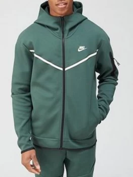 Image of Nike Tech Fleece Full Zip Hoodie - Green, Size L, Men
