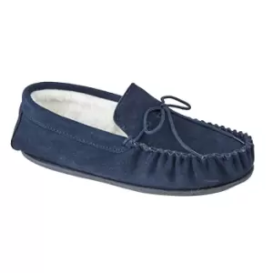 image of Mokkers Mens Oliver Moccasin Wool Lined Slippers (7 UK) (Navy)