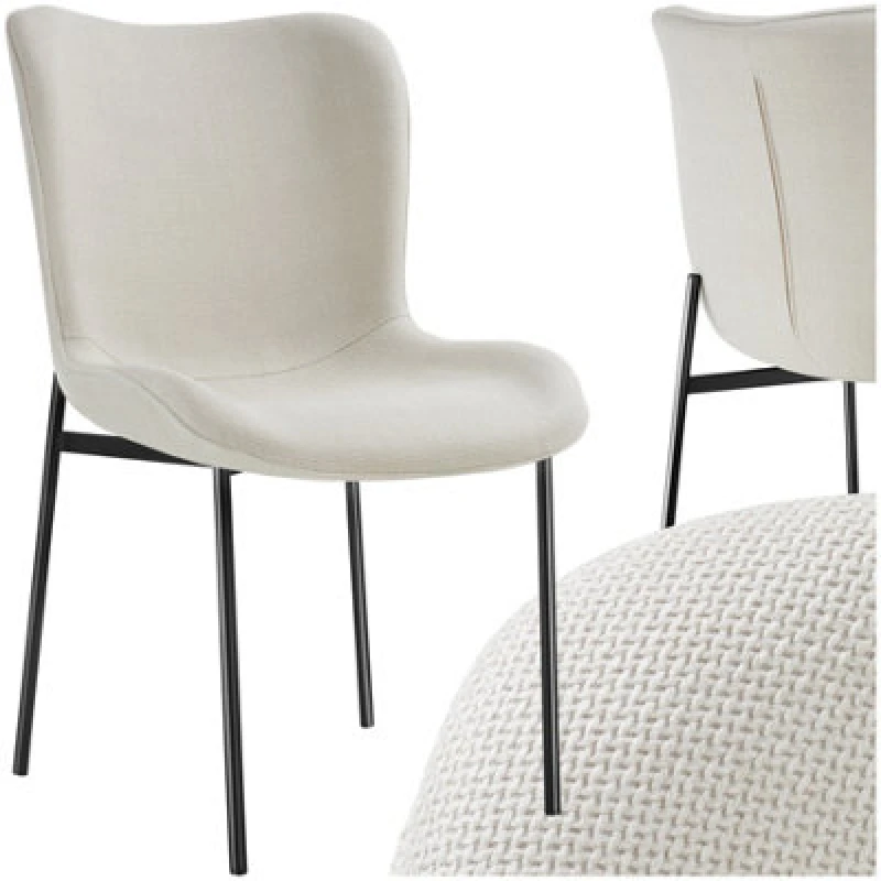 Image of Tectake 1 Dining Chair Tessa - Ergonomic High Backrest, Slim Steel Legs, Soft Fabric - Woven Fabric Off-White/black