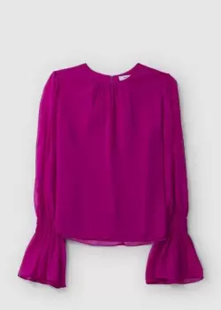 image of Frame Womens Shirred Cuff Blouse In Magenta