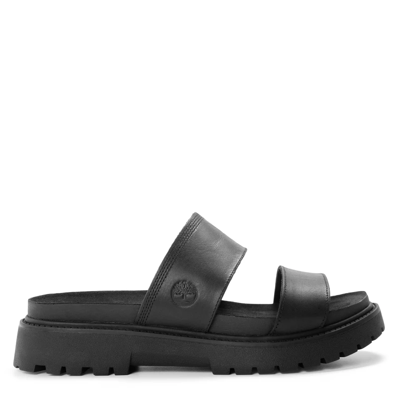 Image of Timberland Womens Clairemont Way 2 Band Slides Black Full Grain, 3.5