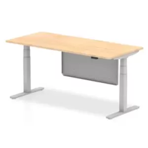 image of Air 1800 x 800mm Height Adjustable Desk Maple Top Silver Leg With Silver Steel Modesty Panel