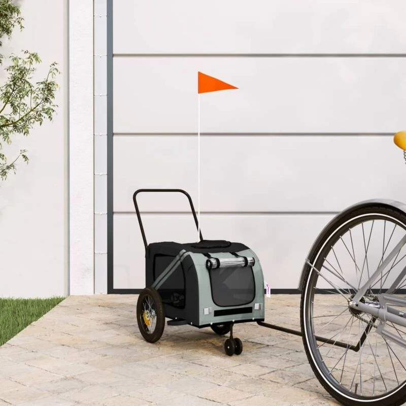 Image of vidaXL Pet Bike Trailer Grey and Black Oxford Fabric and Iron, Grey 93888