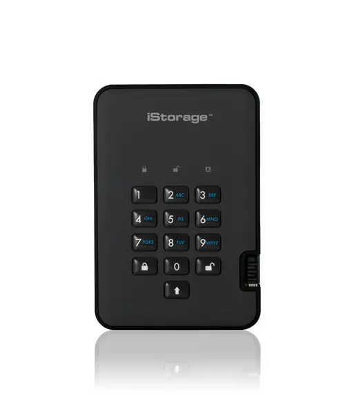 Image of iStorage diskAshur2 256-Bit Encrypted 128GB External Solid State Drive (SSD) IS-DA2-256-SSD-128-B