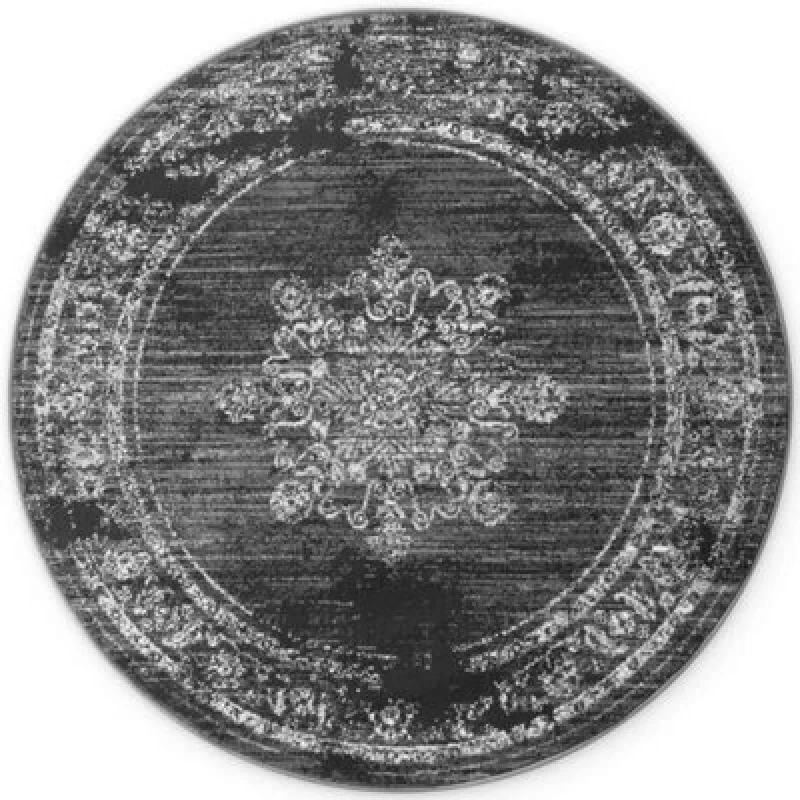 Image of The Rugs Gloria Round Rug Lydia Vintage Oriental Short Pile In Dark Grey