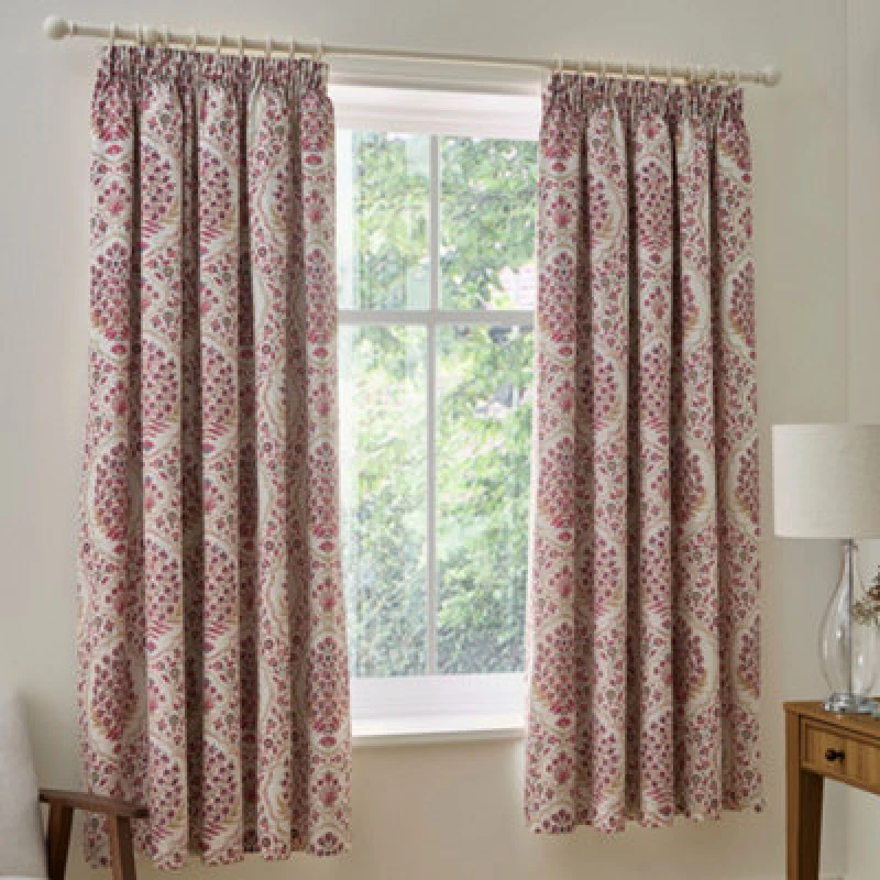 Image of Dreams & Drapes Ashmead Lined Damask Print Berry Pencil Pleat Curtains