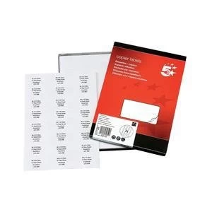 image of 5 Star 70x37mm Labels Copier Laser and Inkjet 24 per Sheet White Pack of 2400 Labels