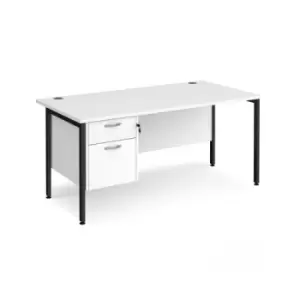 Image of Office Desk Rectangular Desk 1600mm With Pedestal White Top With Black Frame 800mm Depth Maestro 25 MH16P2KWH