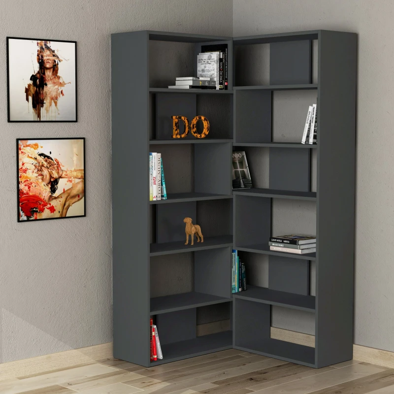 Image of DECORTIE Decortie Molly Modern Corner Multipurpose Bookcase Display Unit No. 4 Tall 178.6cm - Anthracite Grey M.KT.02.12716.6
