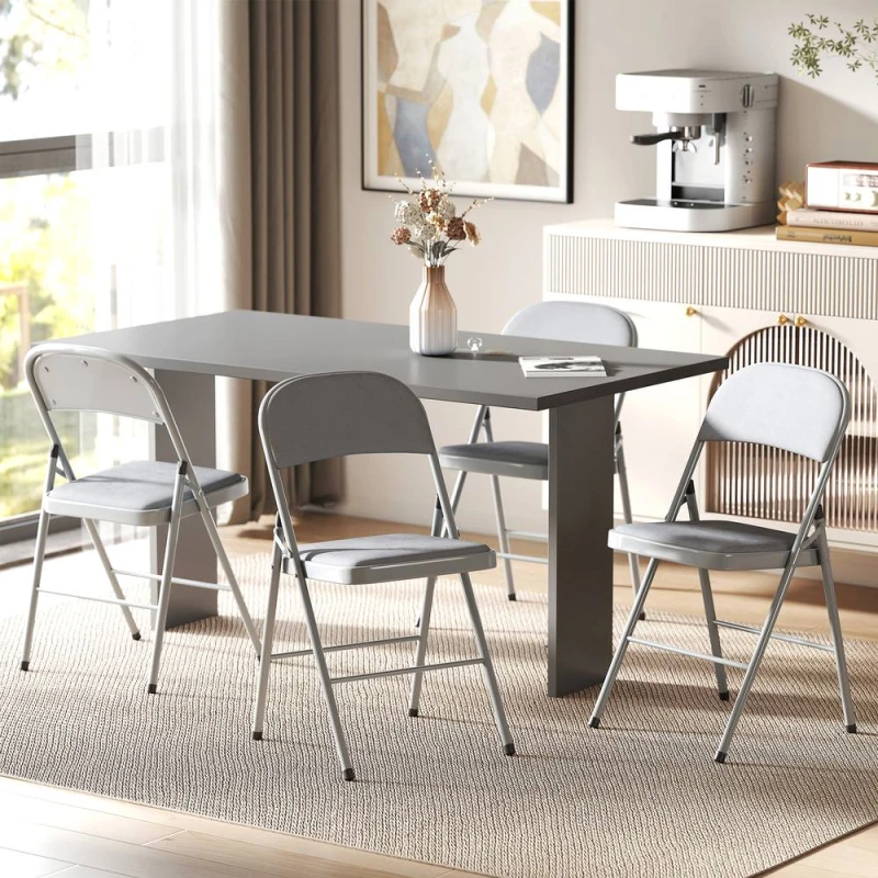Image of HOMCOM Folding Chairs Set of 4, Foldable Chairs with Cushions, Light Grey Size: 4 Pack Light Grey Unisex 4 Pack