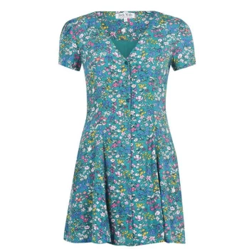 Jack Wills Mollie Ditsy Print V Neck Mini Dress - Green Floral