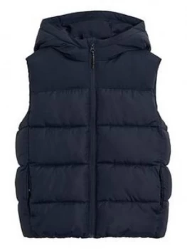 Image of Mango Boys Quilted Hooded Gilet - Navy, Size Age: 13-14 Years