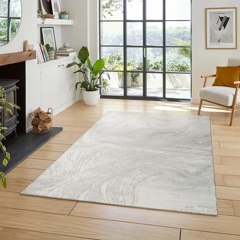 Image of Perla Modern Abstract Action Living Room Area Rug Metallic Sheen Contemporary Hallway Runner Resin-Grey 160X230 Cm
