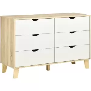 image of Chest of Drawers, 6 Drawer Unit Storage Chest Bedroom White and Brown - White, Light Brown - Homcom