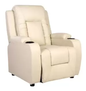 Image of More4homes - oscar leather recliner w drink holders armchair sofa chair reclining cinema cream