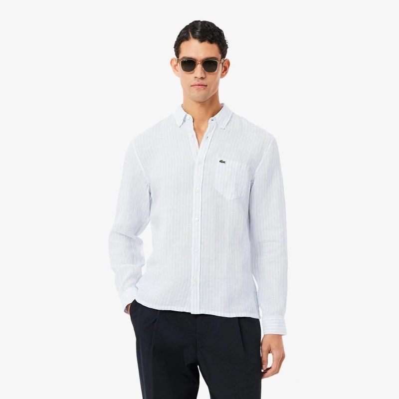 Image of Lacoste Lacoste StrpLinen LS Sn62 Blue 29I male XL