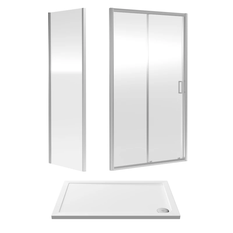 Image of Balterley Ruwa Sliding Shower Suite: 6mm Glass Tray Door Panel 1200x800mm Chrome in Silver Silver Unisex