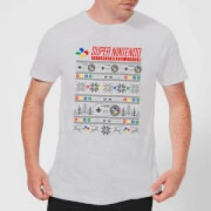 Image of Nintendo SNES Pattern Mens Christmas T-Shirt - Grey - L