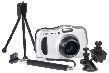 image of PRAKTICA WP240 with Cycle & Suction Mounts, Mini Tripod & Selfie Stick - Silver