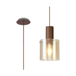 image of Luminosa Single Pendant, 1 Light Adjustable E27, Mocha, Amber Glass