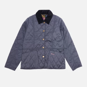 Image of Barbour Girls Printed Summer Liddesdale Quilted Jacket - Navy/Fuchsia Secret Garden - L (10-11 Years)