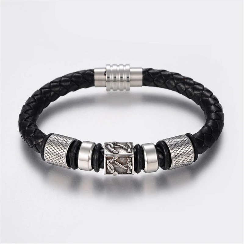 Image of Aye Do Gifts Mens Nautical Leather Bracelet 1954-NP Black male One Size