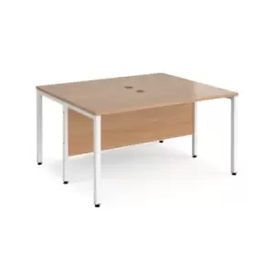 image of Office Desk 2 Person Rectangular Desk 1400mm Beech Tops With White Frames 1200mm Depth Maestro 25