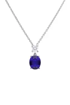 image of Sterling Silver Royal Blue & Clear CZ Oval Pendant Necklace 40cm-45cm