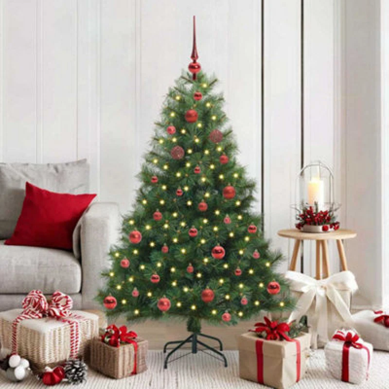 Image of vidaXL Artificial Christmas Tree with 150 LEDs Red Balls Green 150cm PE and PVC, Green 3397770