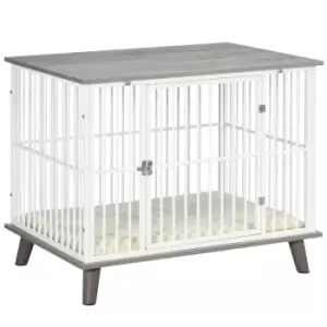Image of PawHut Dog Crate Furniture, Indoor Pet Kennel Cage, Top End Table w/ Soft Cushion, Lockable Door, for Small Dogs, 86 x 60 x 70cm - Grey