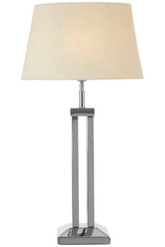 Image of Orsina Modern Table Lamp With Dual Rod Base, High Gloss Nickel Finish & White Fabric Shade, Boutique Accent Lighting