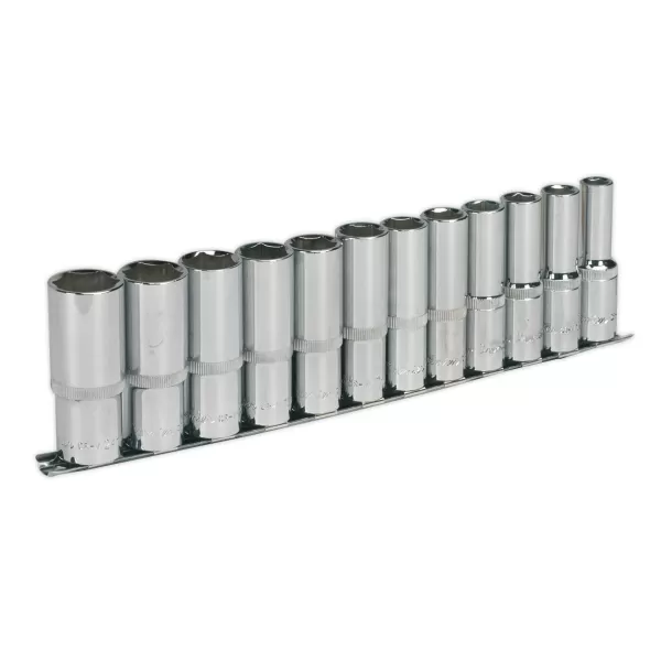 Image of Genuine SEALEY AK2696 Socket Set 12pc 1/2Sq Drive 6pt Deep WallDrive® Metric