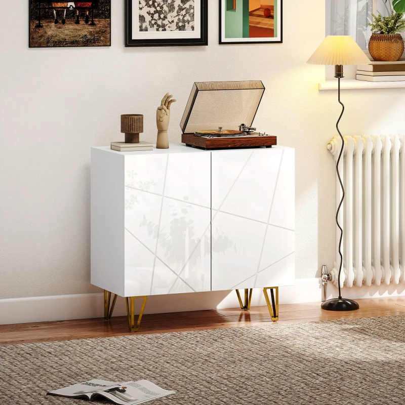 Image of HOMCOM HOMCOM High Gloss Storage Cabinet with 2 Doors, Adjustable Shelf, Hairpin Legs in White White One Size Unisex 5063603040670