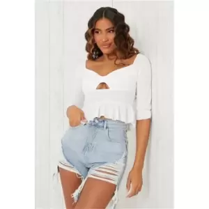 image of I Saw It First Cream Linen Look Frill Top - White