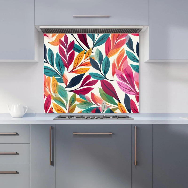Image of Warren Reed - Designer Bright Leaves Pattern Kitchen Splashback in Orange Size: 600mm x 750mm Orange Unisex 600mm x 750mm