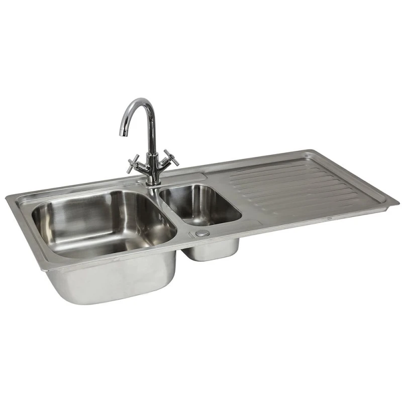 Image of Kitchen Sinks 1.5 Bowl Stainless Steel Kitchen Sink Reversible Double Basin