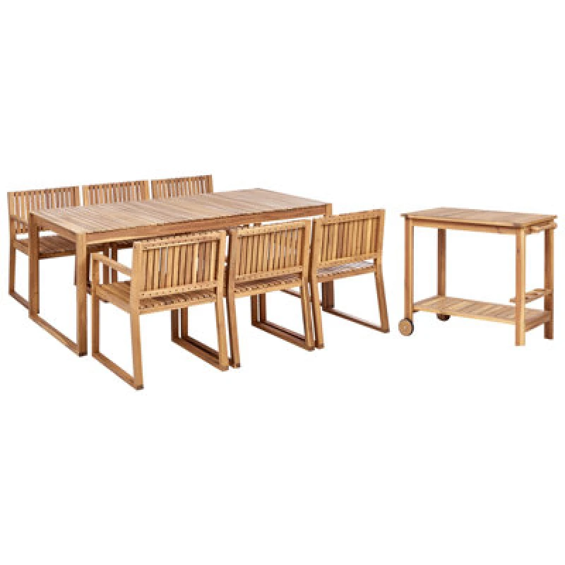 Image of Beliani Garden Dining Set With Trolley 6 Seater Sassari Ii Certified Acacia Wood Light Brown