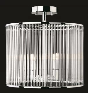 Image of 4 Light Semi Flush - Round Chrome, Clear Glass Rods, G9