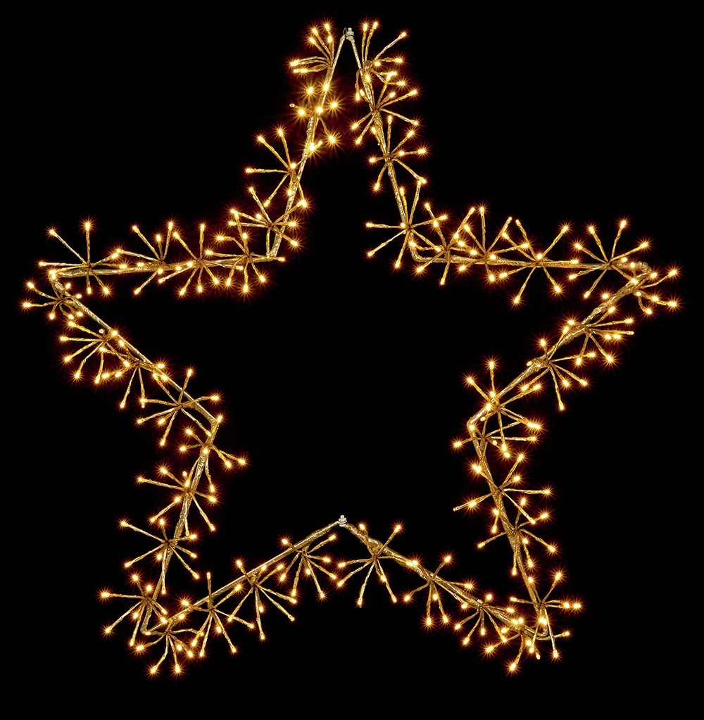 image of Premier Decorations Premier 60cm 240 LED Gold Star Cluster Motif Metal/Plastic