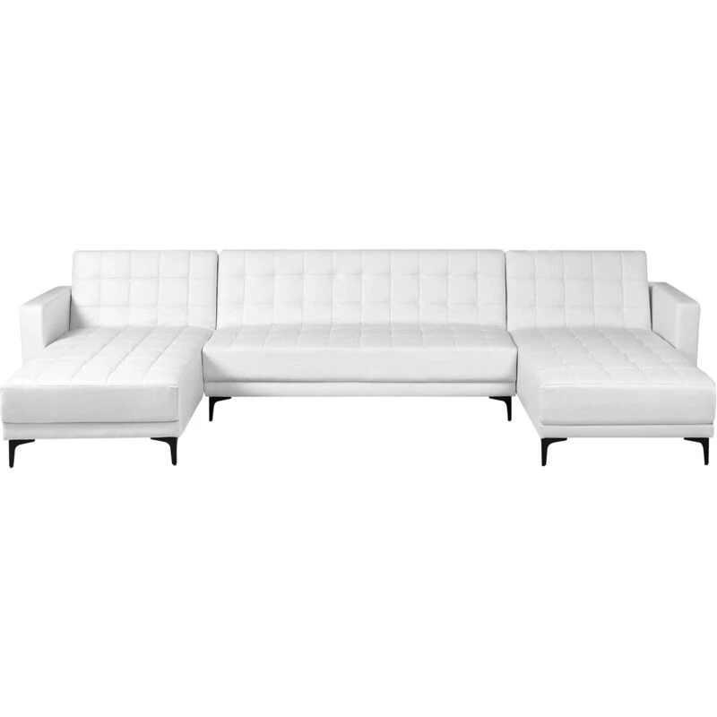 Image of Beliani Modular U-Shape Sofa Bed 5 Seater Aberdeen Faux Leather White