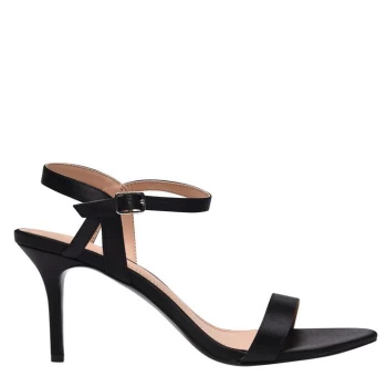 image of Linea Strap Mid Heeled Sandals - Black Satin